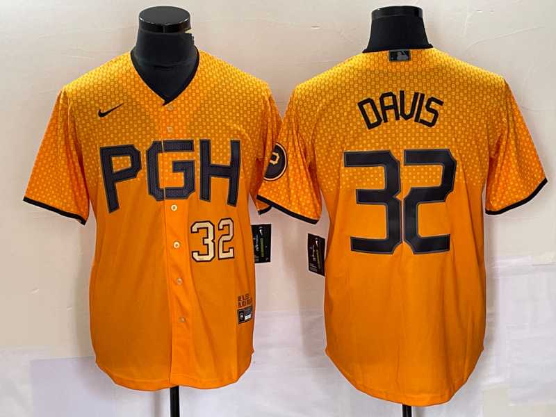Men%27s Pittsburgh Pirates #32 Henry Davis Number Yellow 2023 City Connect Stitched Jersey->pittsburgh pirates->MLB Jersey
